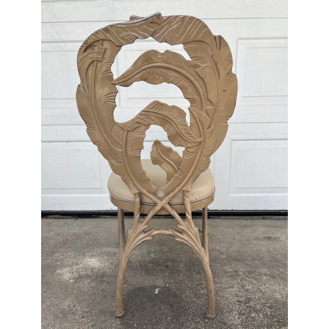 Off-white Vintage Hollywood Regency Era Banana Leaf Cast Aluminum Chairs 3 Pieces For Sale - Image 8 of 17
