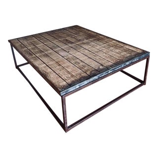 Restoration Hardware Reclaimed Wood & Iron Coffee Table For Sale
