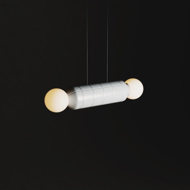 Not Yet Made - Made To Order Modern Horizontal Pendant Light With Ceramic Base – White – Handcrafted For Sale - Image 5 of 6