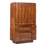 Lane Staccato Brutalist Mid Century Walnut Armoire Highboy Dresser For Sale