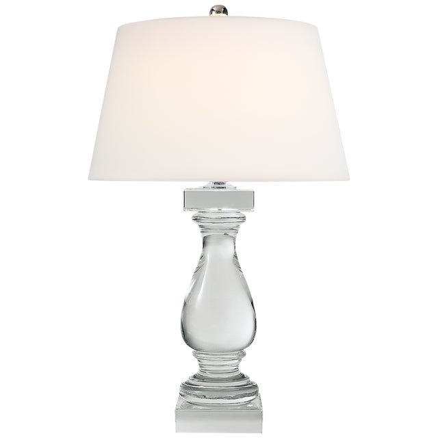Traditional Chapman & Myers by Visual Comfort Signature Balustrade Table Lamp in Crystal with Linen Shade For Sale - Image 3 of 3