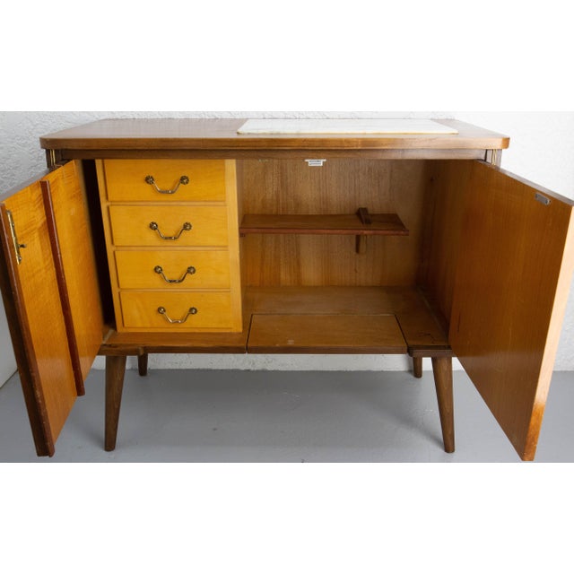 20th Mid-Century Bar Cocktail Cabinet in Walnut & Marble, France For Sale - Image 9 of 18