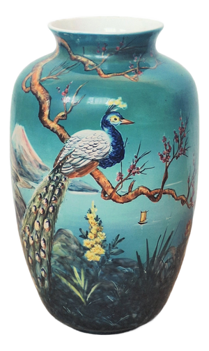 Large Peacock Floor Vase by Ulmer Keramik, 1950s