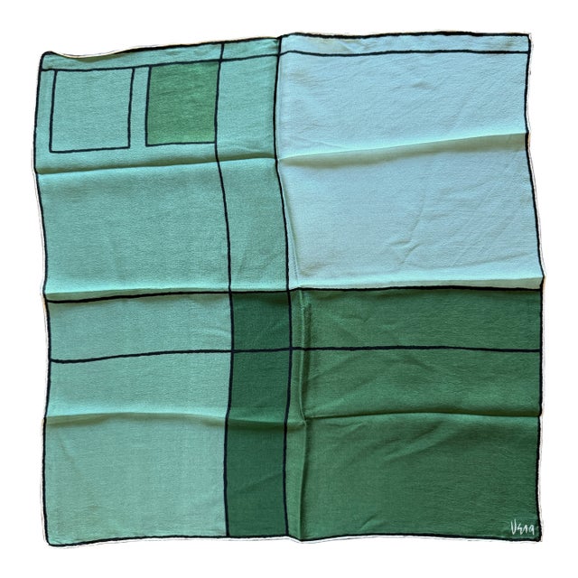 Vintage Vera Neumann Pure Silk Scarf in Green Abstract Grid For Sale