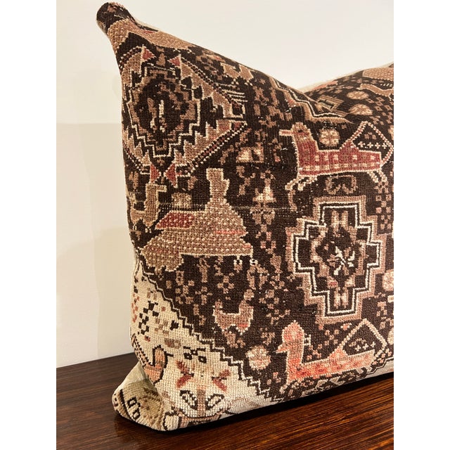 Pillow Made from Antique Rug With Velvet Backing & Feather/Down Insert For Sale - Image 4 of 6