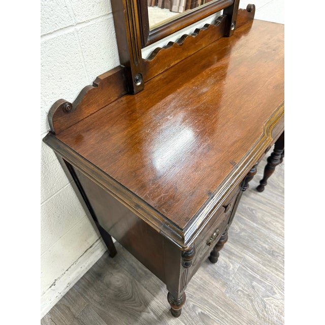 Antique Art Nouveau Walnut Vanity With Adjustable Mirror For Sale - Image 4 of 15