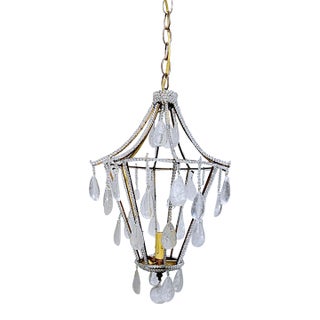 Vintage French Brass Chandelier With Hand Cut Rock Crystals For Sale