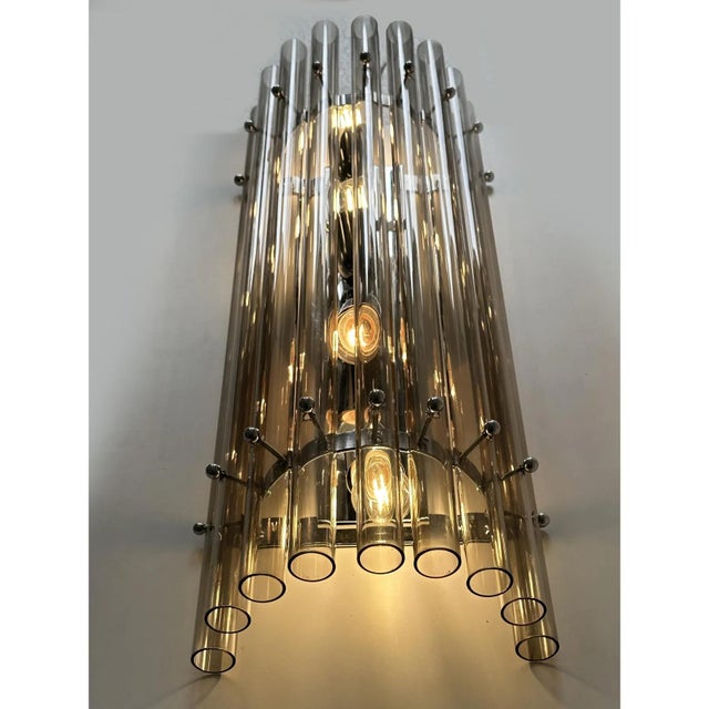 Smoked-Fumè Glass Pipes Wall Sconces by Simoeng for Simoeng, Set of 2 For Sale - Image 6 of 8