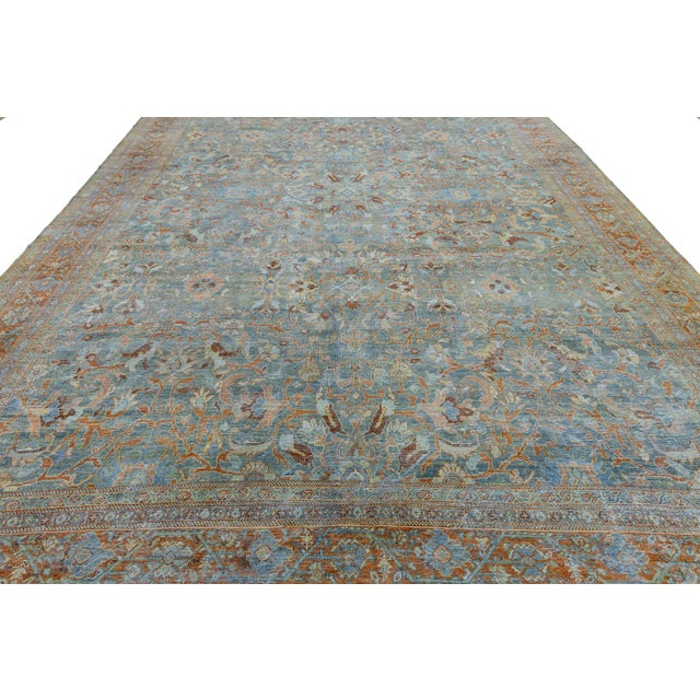 Antique Mahal Wool Rug in Muted Muted Sky Blue and Terracotta For Sale - Image 11 of 11