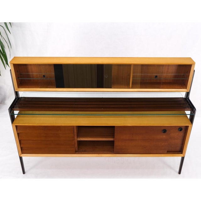 Mid-Century Modern Bi Level Long Credenza Server Dresser Cabinet Ebonized Legs For Sale - Image 4 of 18