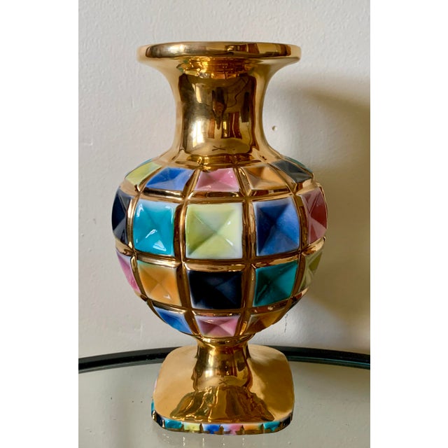 Vintage Mid Century Italian Gold & Colored Vase, Signed Chairish