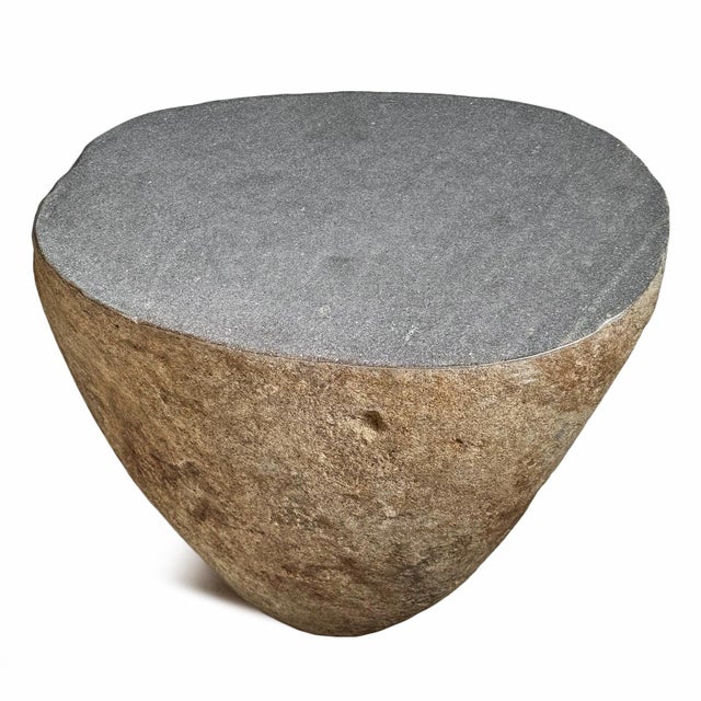 Contemporary Vintage Outdoor Stone Boulder Rustic Side Table Stool For Sale - Image 3 of 5