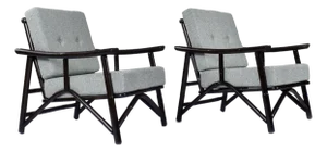 Pair John Wisner for Ficks Reed Far Horizons Light Blue Rattan Lounge Chairs