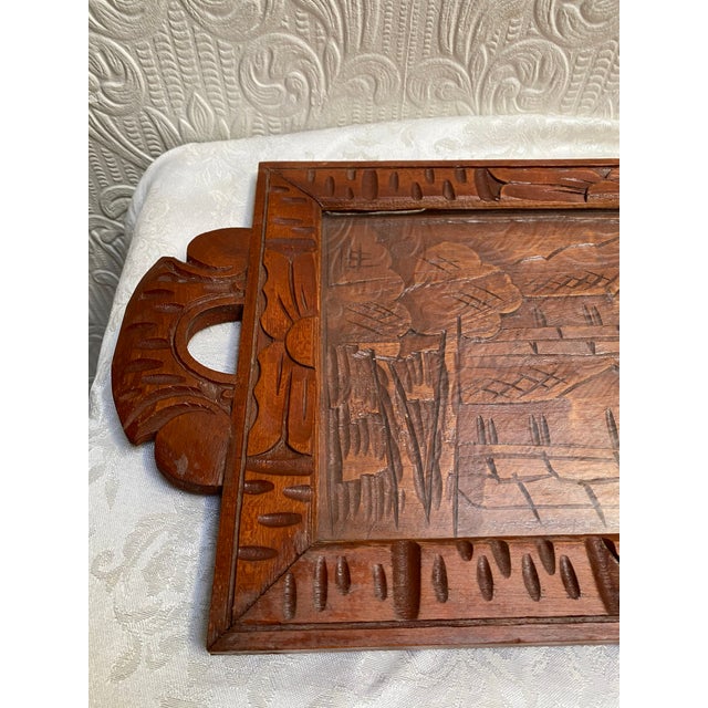 Vintage Mid Century Modern Hand-Carved Wood Mexican Tray For Sale - Image 4 of 8