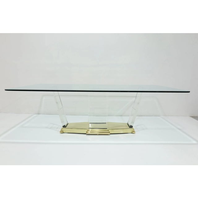 Lorin Marsh Mid 20th Century Dining Table With Lucite Supports and Brass Base Attributed to Lorin Marsh For Sale - Image 4 of 6
