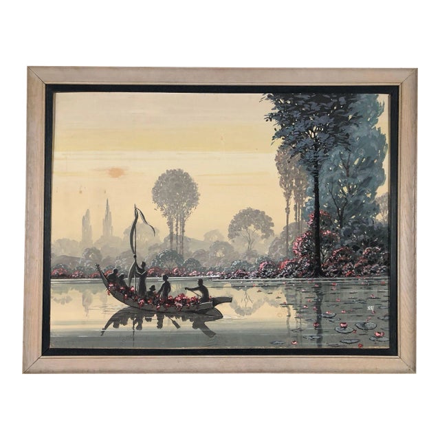 Restored Mid Century Native Hawaiian Lake Painting in Original Frame by Seay For Sale