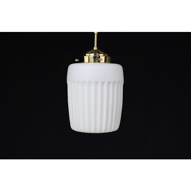 Metal Mid-Century Modern Opaline Glass & Brass Pendant Light, European, 1970s For Sale - Image 7 of 9