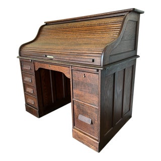 Antique Early 20th Century Oak Rolltop Desk For Sale