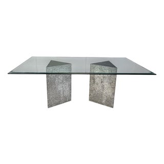 Vintage Brutalist GLass and Marble Dining Table, 1970s For Sale