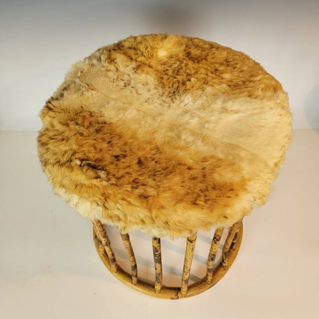 Boho Chic 1970s Boho Tiger Bamboo Pouf With Fur Top For Sale - Image 3 of 8