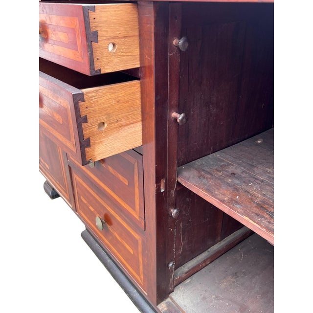 Antique Inlaid Buffet Sideboard W Rare Locking Drawer Mechanism For Sale In New York - Image 6 of 18