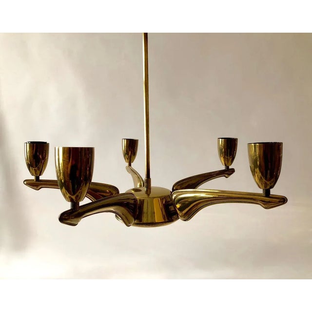 French Brass Chandelier, 1950s For Sale - Image 10 of 12