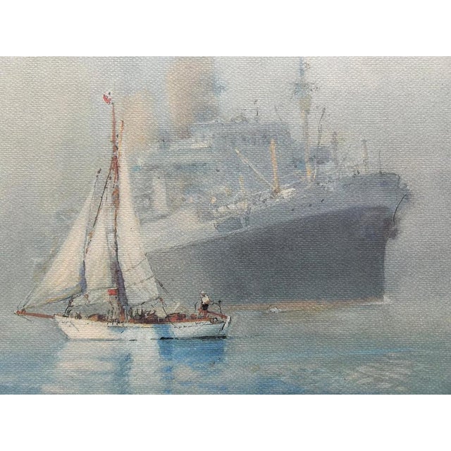 Marin-Marie, Winnibelle in Front of an Ocean Liner, Signed Color Engraving For Sale - Image 4 of 6