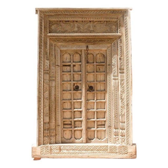 Massive Heavily Carved Antique Thar Desert Entrance Door For Sale