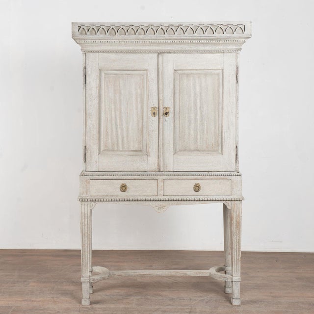 Gustavian (Swedish) 19th Century Danish Gray Painted Oak Cabinet on Legs With Interior Drawers For Sale - Image 3 of 12