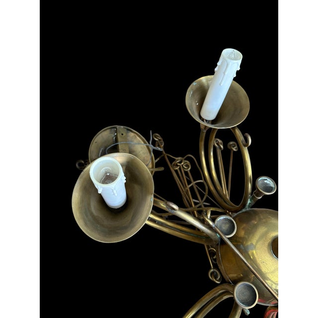 Metal Phoenix Day French Horn Custom Solid Brass Chandelier For Sale - Image 7 of 11