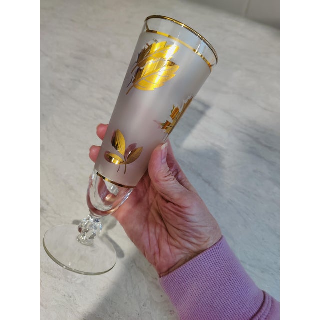 Mid-Century Modern Mid-Century Modern Libbey "Golden Foliage" Frosted Pilsner Glasses - Set of 8 For Sale - Image 3 of 5