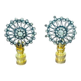 Vintage Silver Zirconia Lamp Finials Pair For Sale