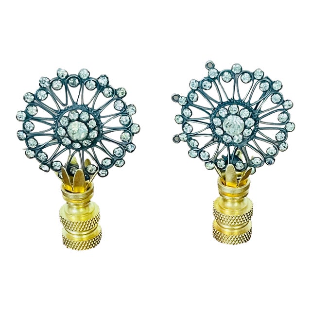 Vintage Silver Zirconia Lamp Finials Pair For Sale