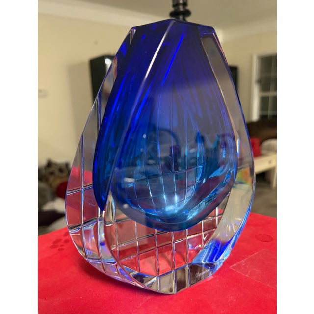 Art Deco Baccarat Crystal Neptune Cobalt Blue Vase 7.5in by Thomas Bastide New For Sale - Image 3 of 11