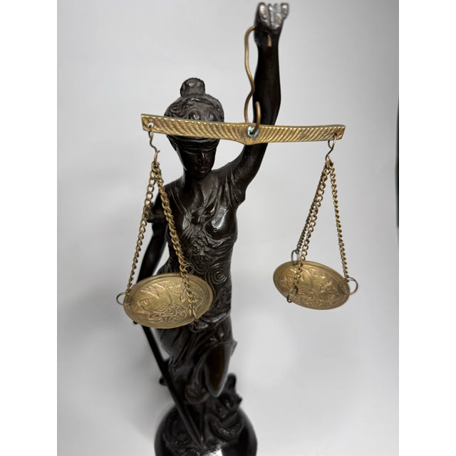 Neoclassical Mediterranean "Lady Justice" Figurine Bronze Over Cast Iron For Sale - Image 11 of 11