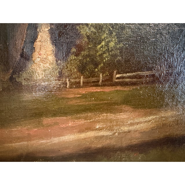 Antique Oil Painting on Canvas Cows Farm Landscape Pastoral Scene Signed Framed For Sale - Image 12 of 15