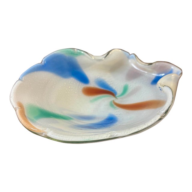 Vintage Murano Seashell Art Glass Bowl, Italian Cased Glass Catchall Dish For Sale