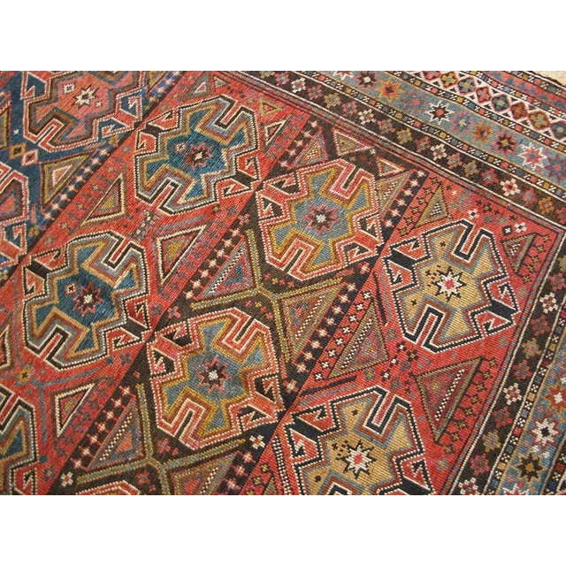 Late 19th Century 1890s Multicolor Diamond Antique Caucasian Rug 4'0" X 4'10" Handknotted Wool Carpet For Sale - Image 5 of 5