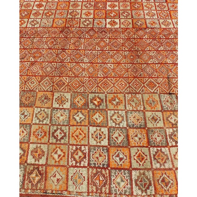 Textile Vintage Moroccan Rug in Autumn Colors, Red, Pumpkin, Orange and Light Green For Sale - Image 7 of 11