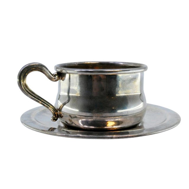 Silver Cup and Saucer in Plain Silver with Embossed Handle For Sale - Image 8 of 8