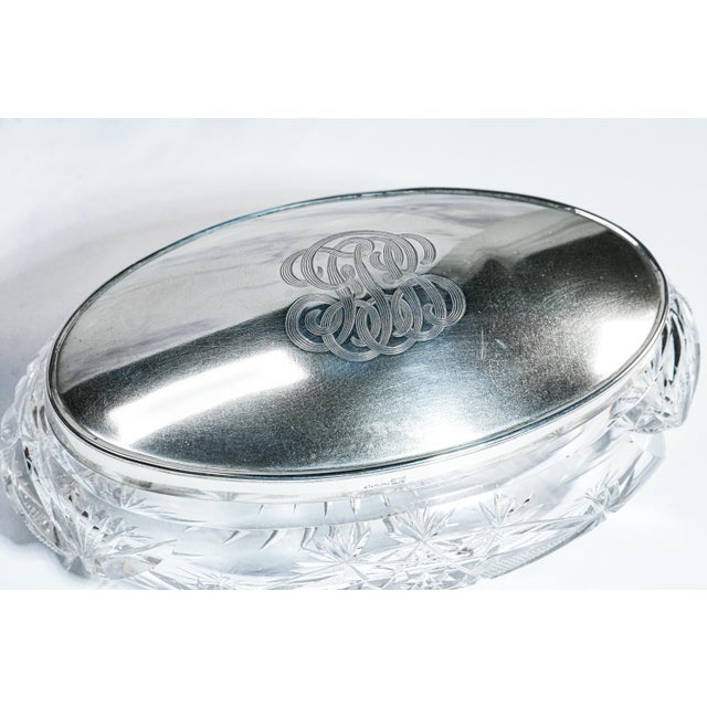 Stunning Crystal Sterling Silver Antique Jewelry Dresser Vanity Box For Sale - Image 4 of 18