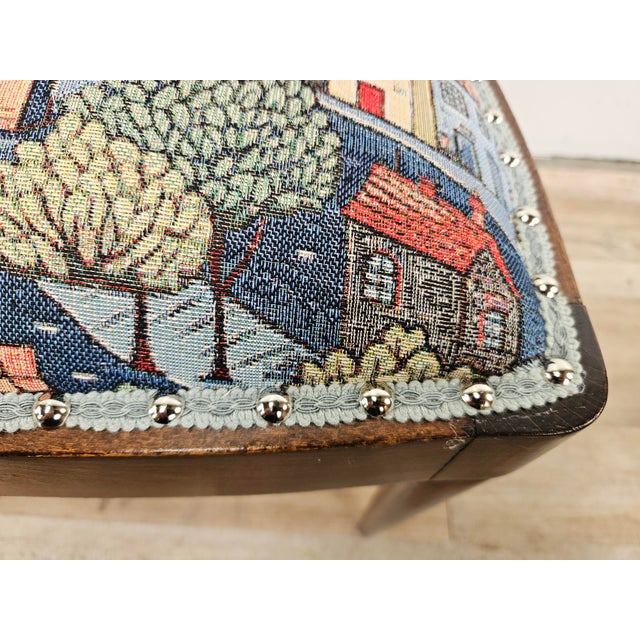 Set of Art Deco Chair and Ottoman in Walnut and Patterned Fabric, 1930s For Sale - Image 9 of 18