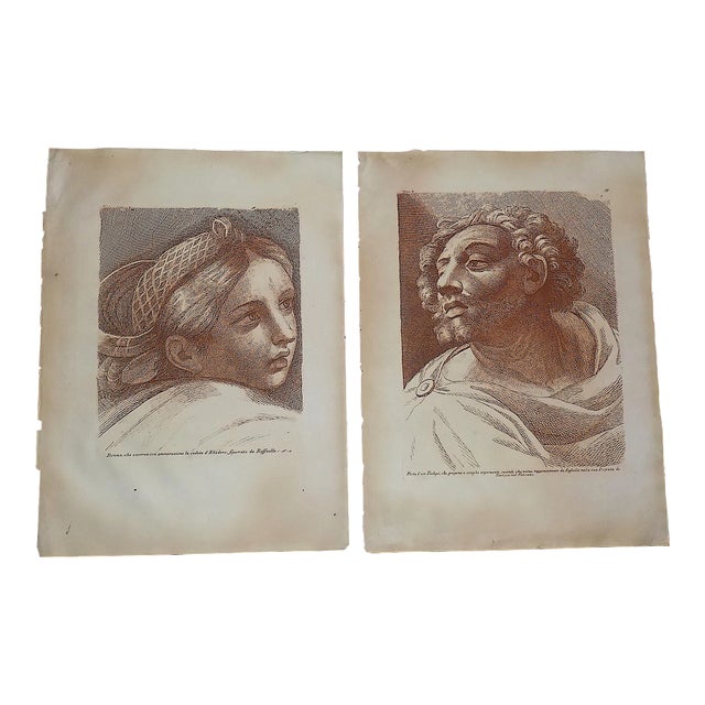 Antique 18th Century Elephant Folio Sepia Etchings After Raphael - a Pair For Sale