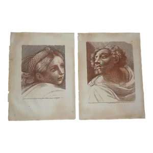 Antique 18th Century Elephant Folio Sepia Etchings After Raphael - a Pair