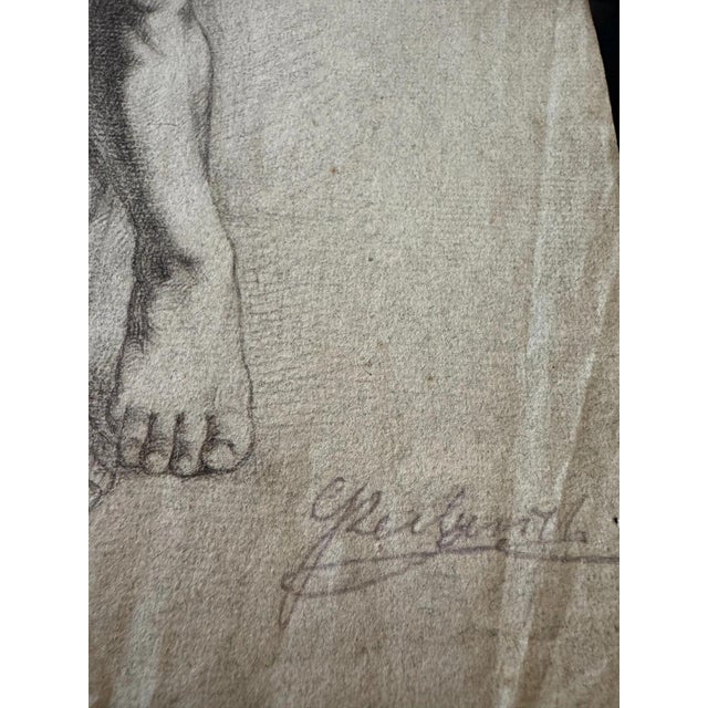Modern Carl H. Berberich, Male Nude Leaning on a Pedestal, Pencil on Paper For Sale - Image 3 of 12