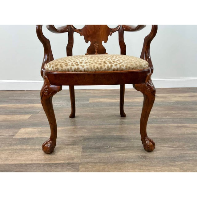 Vintage Queen Anne Burl Walnut Dining Chairs With Leopard Velvet Seats — Set of 8 For Sale - Image 9 of 18