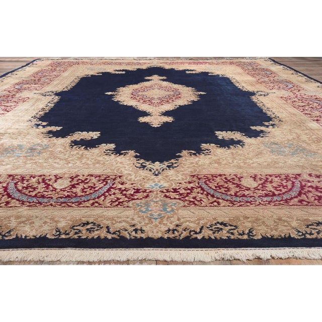 Navy Blue Vintage Persian Kerman Rug - 11'09 X 17'06 For Sale - Image 8 of 9