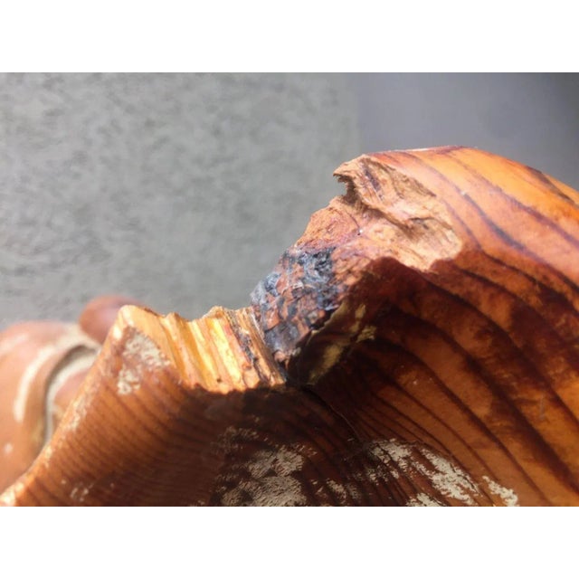 Whimsical life size biomorphic 70's mod wood and bronze tropical plant sculpture standing 82 inches tall in sold as found...