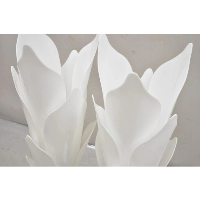 Mid 20th Century Mid 20th Century Rougier White Acrylic Lucite Tulip Flower Leaf Mid Century Table Lamps - A Pair For Sale - Image 5 of 12