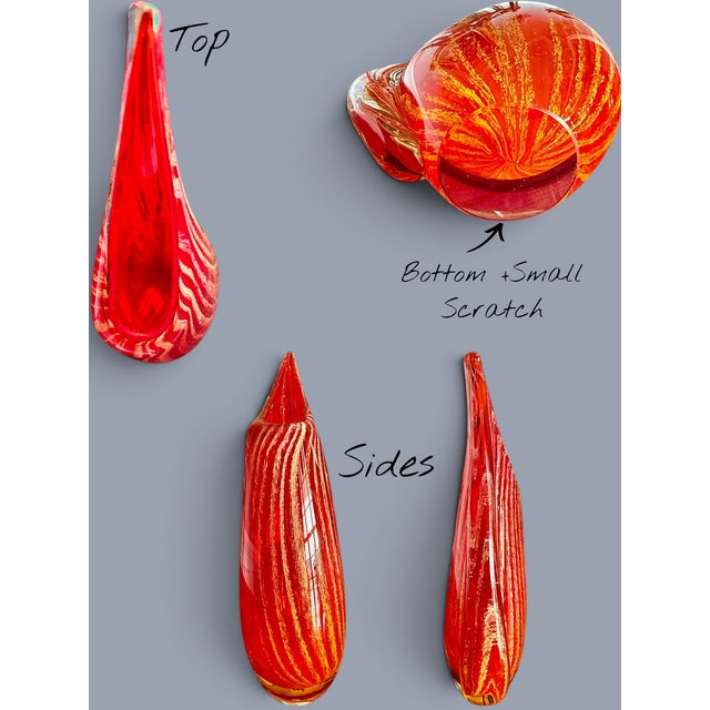 Red Murano Style Sommerso Art Glass Vase-Red Gold-Hand Blown-Modernist-Sculptural For Sale - Image 8 of 11